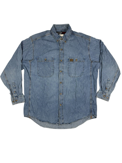 Wrangler Riggs Workwear Blue Cotton Denim Button Collar Shirt XL