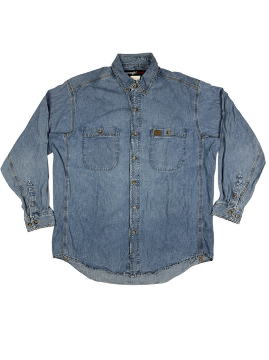 Wrangler Riggs Workwear Blue Cotton Denim Button Collar Shirt XL