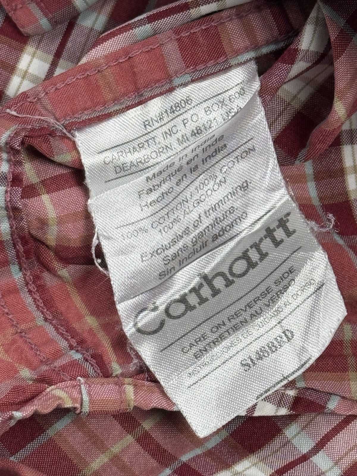 Carhartt Retro Red Plaid Short Sleeve Y2K Button Cotton Shirt 2XL