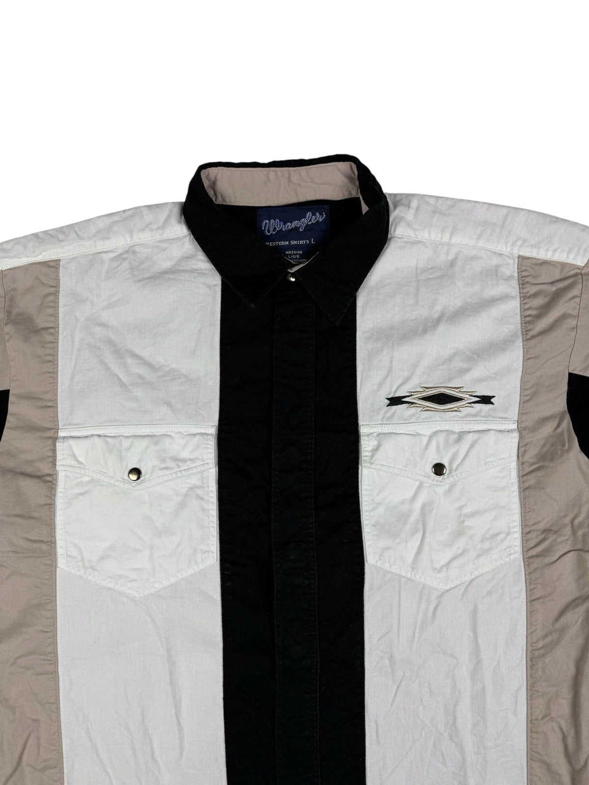 Wrangler Vintage 90's Black White Snap Cowboy Western Cotton Shirt Large
