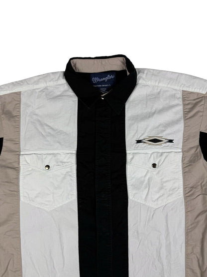 Wrangler Vintage 90's Black White Snap Cowboy Western Cotton Shirt Large