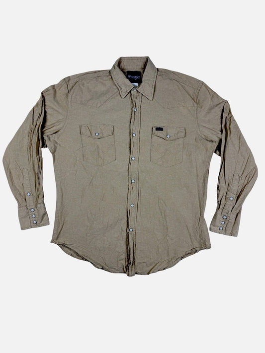 Wrangler Beige Pearl Snap Cowboy Cut Western Shirt Large