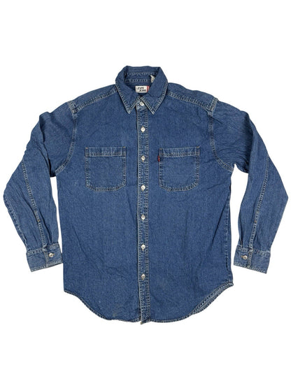 Levi's Retro Blue Cotton Denim Button Up Collared Shirt Small