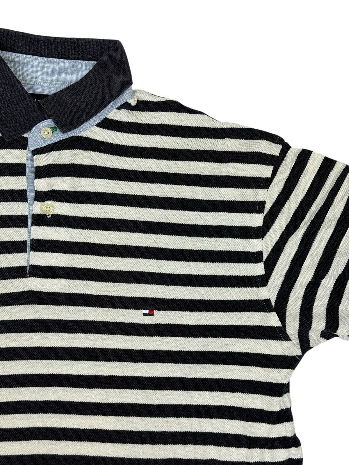 Tommy Hilfiger Blue Striped Cotton Polo Top Small