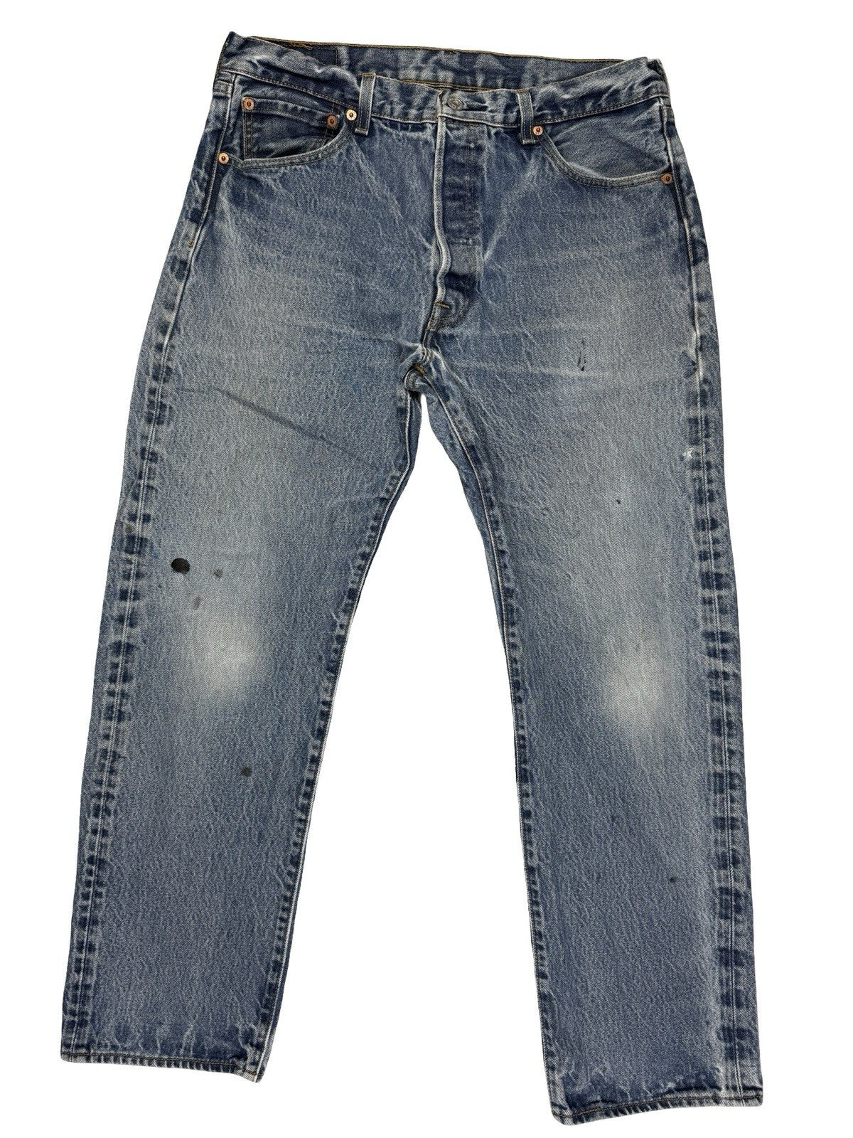 Levi's 501 Blue Straight Leg Distressed Paint Denim Jeans 36W 32L