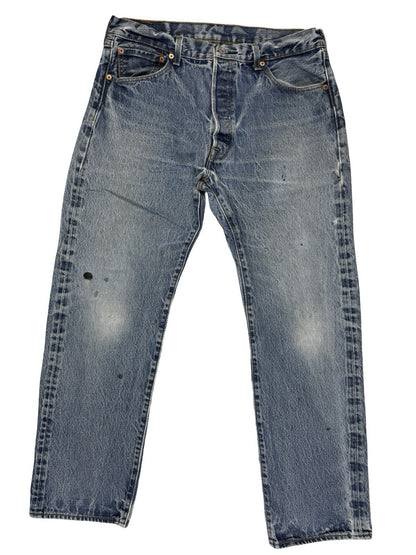 Levi's 501 Blue Straight Leg Distressed Paint Denim Jeans 36W 32L