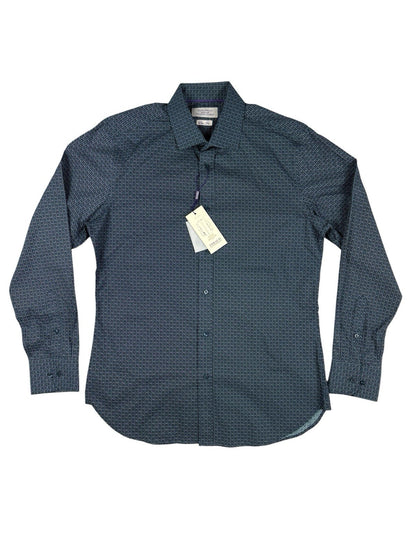 Gianni Feraud Blue Geometric Pattern Slim Fit Dress Shirt Medium (16in Collar)