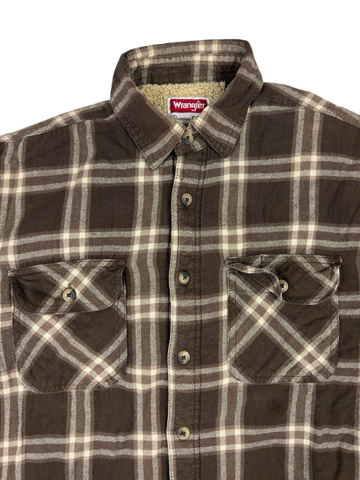 Wrangler Brown Plaid Shearling Fleece Lined Shirt Jacket Medium