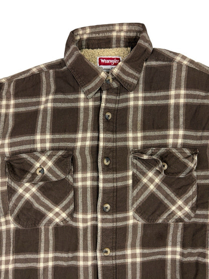 Wrangler Brown Plaid Shearling Fleece Lined Shirt Jacket Medium