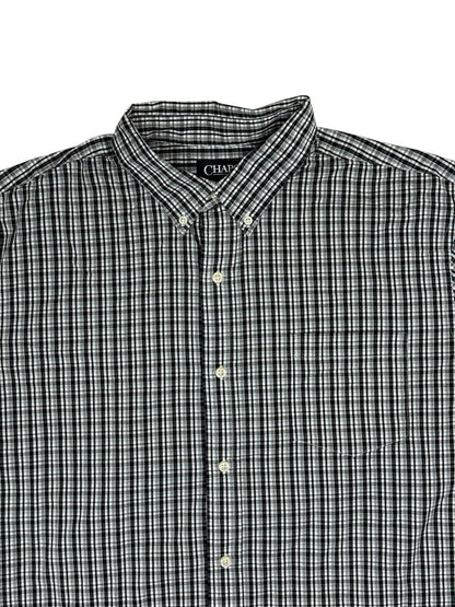Chaps Black Plaid Stretch Easy Care Shirt 2XL