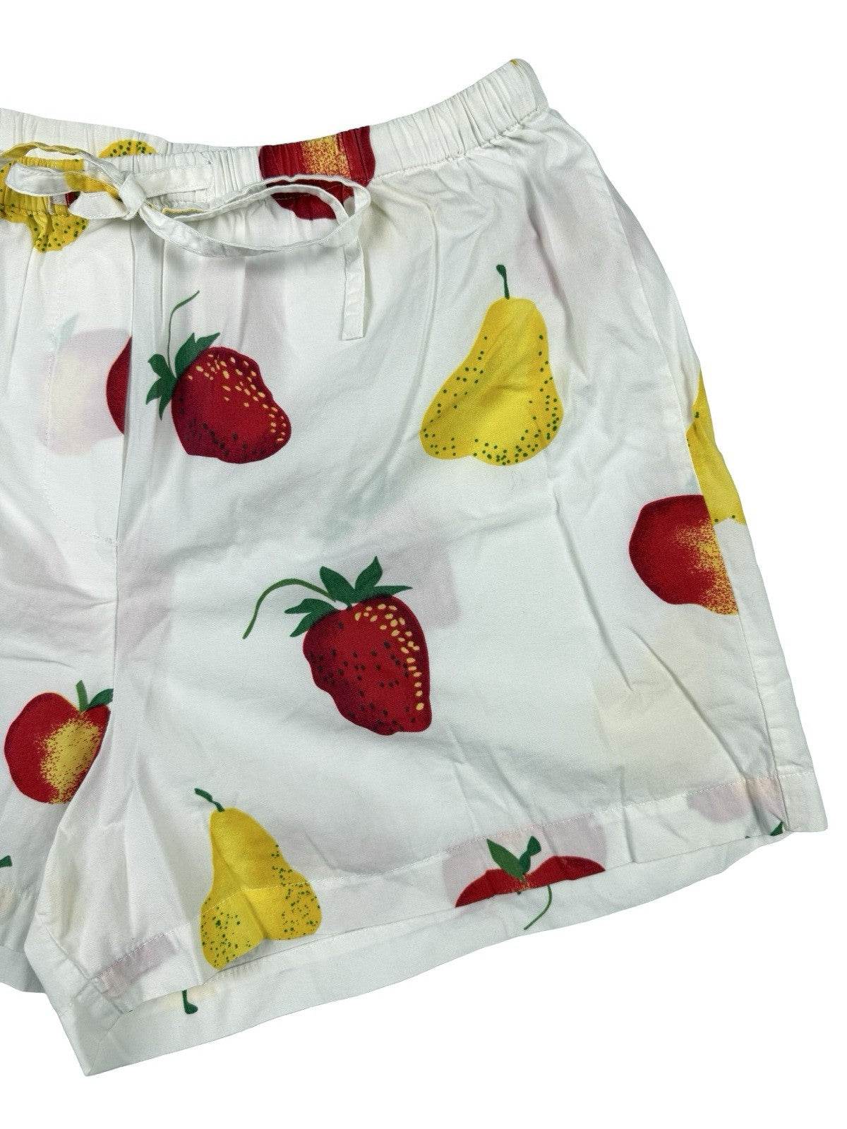 Retro White Fruit Print Cotton Shorts Size Small