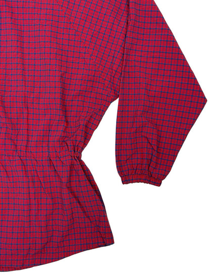 LL Bean Vintage Red Plaid Pullover Hooded Poncho Large