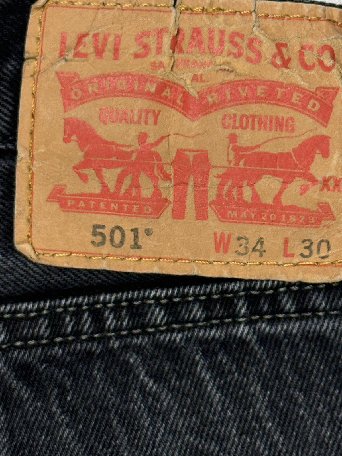 Levi's 501 Faded Black Straight Leg Denim Jeans 34W 26L