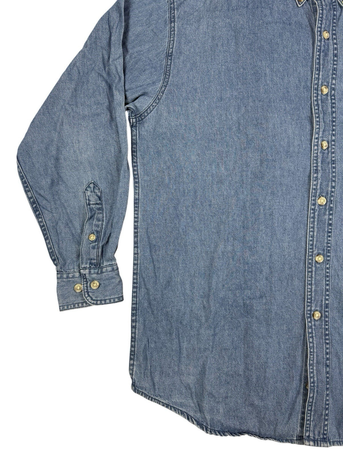 Wrangler Hero Retro Blue Denim Long Sleeve Cotton Work Shirt Medium