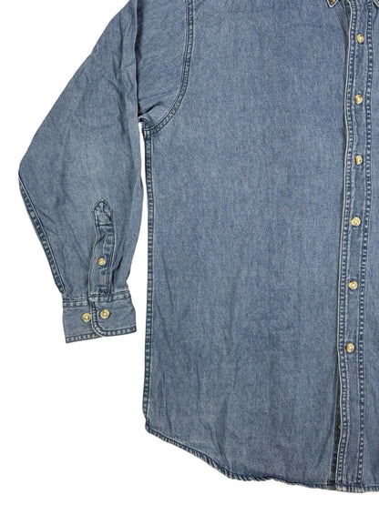 Wrangler Hero Retro Blue Denim Long Sleeve Cotton Work Shirt Medium