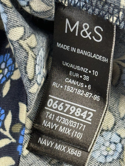 BNWT M&S Blue Floral Polyester 3/4 Sleeve Relaxed Fit Top