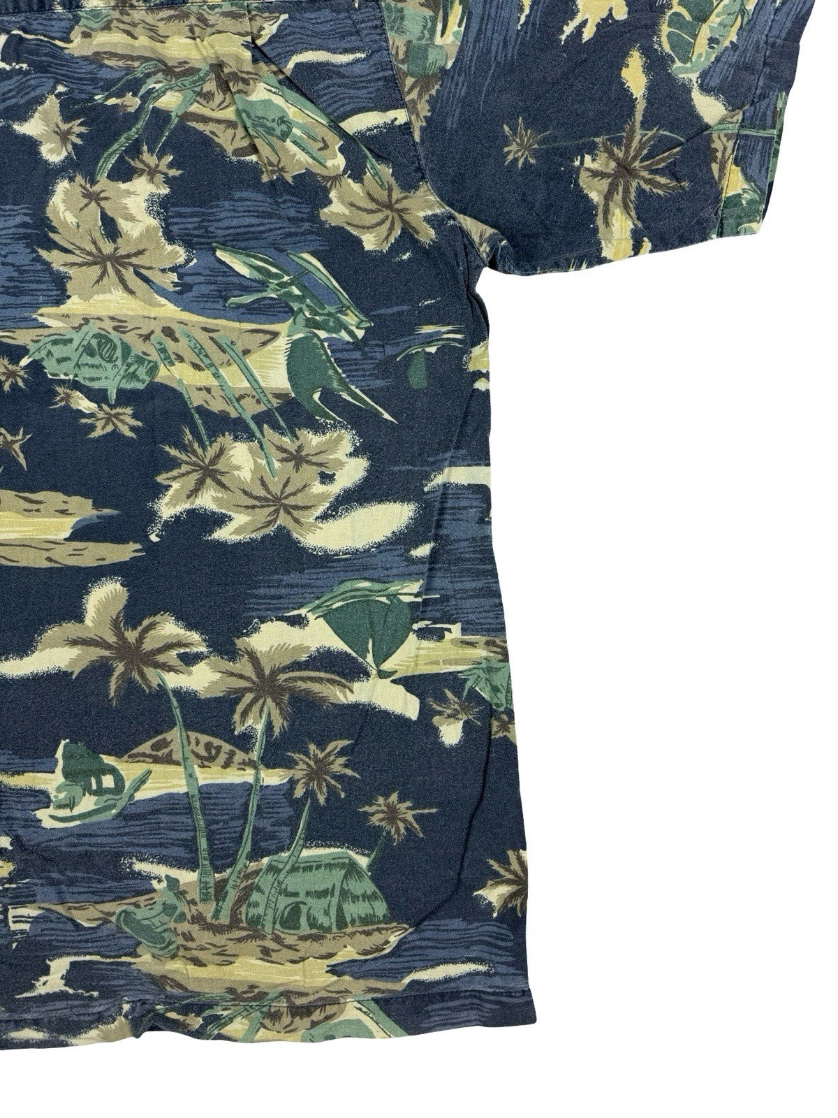 Pacific Scene Retro Blue Hawaiian Floral Beach Holiday Shirt XL
