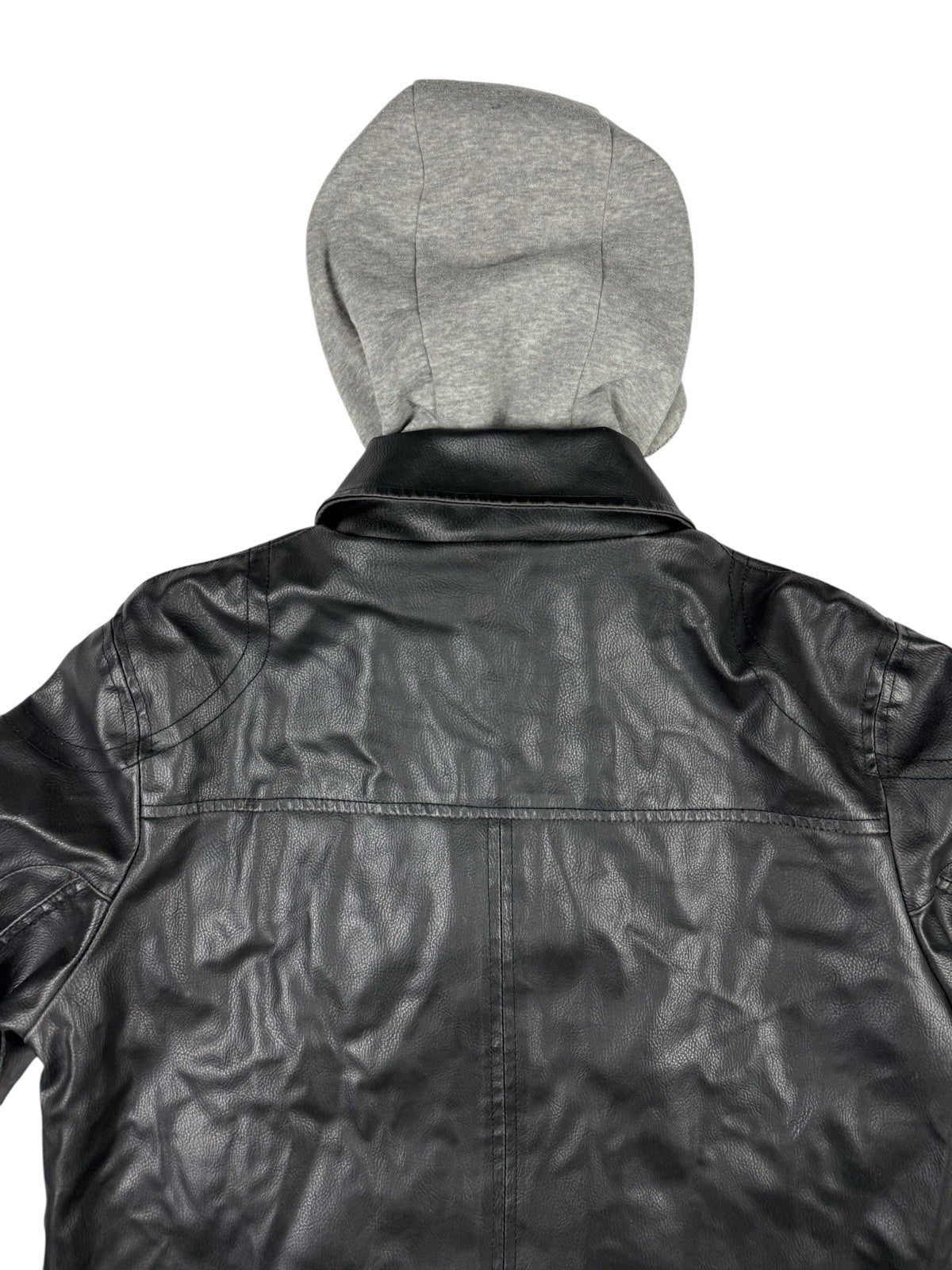 GUESS Retro Y2K Black Faux Leather Zip Out Hooded Jacket Size Small