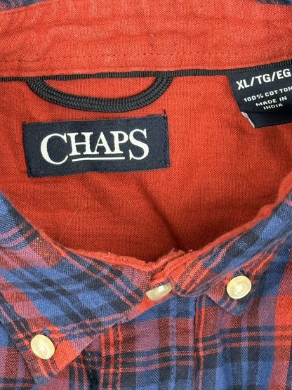 Chaps Retro Blue Plaid Cotton Collared Shirt XL