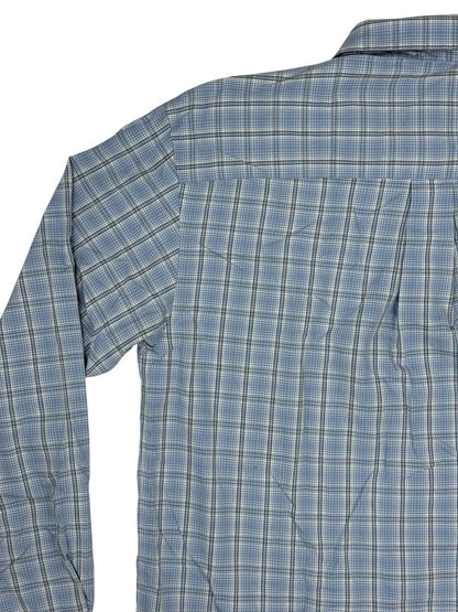 Eddie Bauer Retro Blue Plaid Cotton Collared Shirt Large Tall Fit