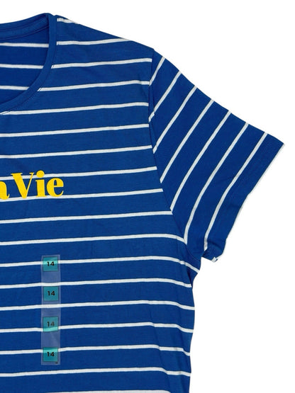 BNWT M&S Blue Stripe C'est la Vie Cotton Blend Top