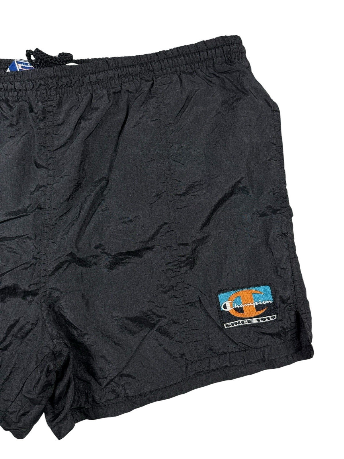Champion Vintage 90's Black Nylon Webbed Lining Swim Trunks Medium (32-34)