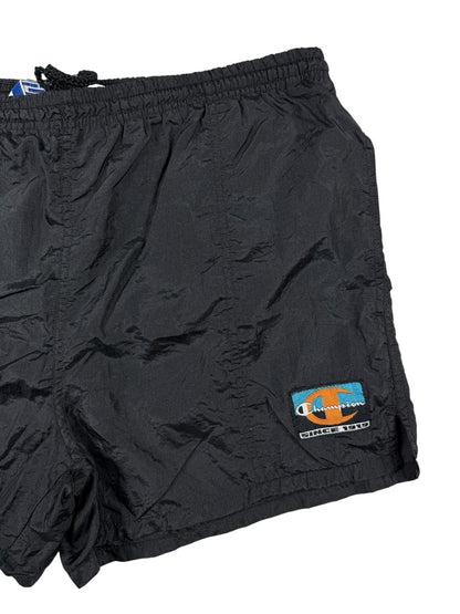 Champion Vintage 90's Black Nylon Webbed Lining Swim Trunks Medium (32-34)
