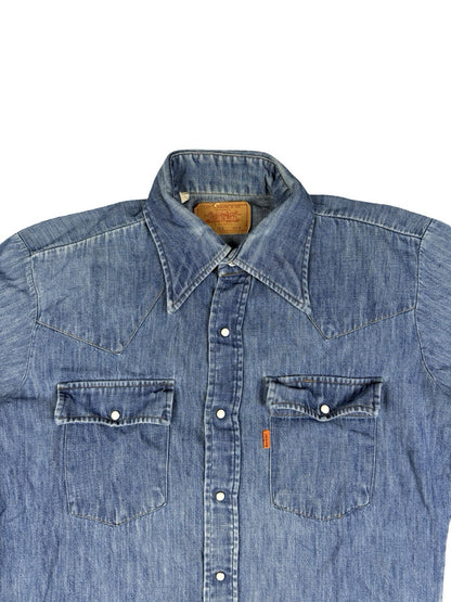 Levi's Vintage 70s Orange Tab Blue Chambray Pearl Snap Western Work Shirt Medium