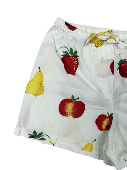 Retro White Fruit Print Cotton Shorts Size Small