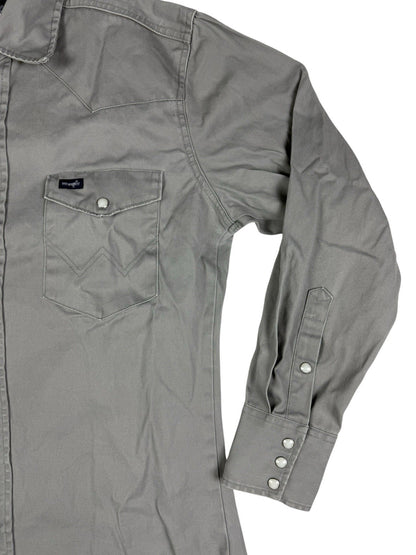 Wrangler Grey Cowboy Cut Pearl Snap Firm Twill Work Shirt Medium