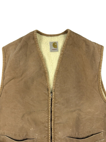 Carhartt Sherpa Lined 90s Beige Work Vest Gilet Body Warmer Large