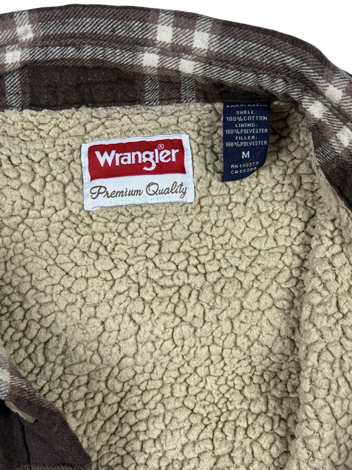 Wrangler Brown Plaid Shearling Fleece Lined Shirt Jacket Medium
