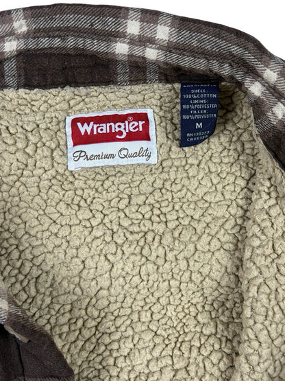 Wrangler Brown Plaid Shearling Fleece Lined Shirt Jacket Medium