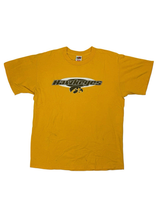Iowa Hawkeyes Retro Yellow Printed Cotton American College Sports Top Large