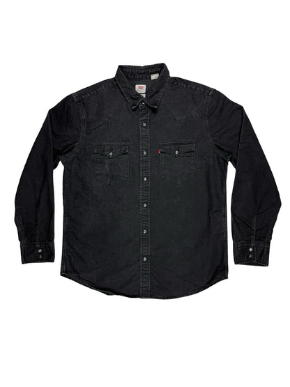 Levi's Faded Black Pearl Snap Western Denim Shirt Large