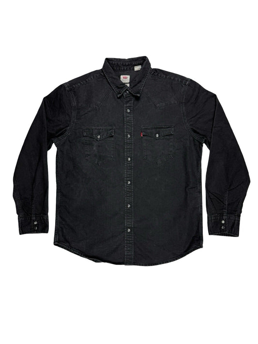 Levi's Faded Black Pearl Snap Western Denim Shirt Large