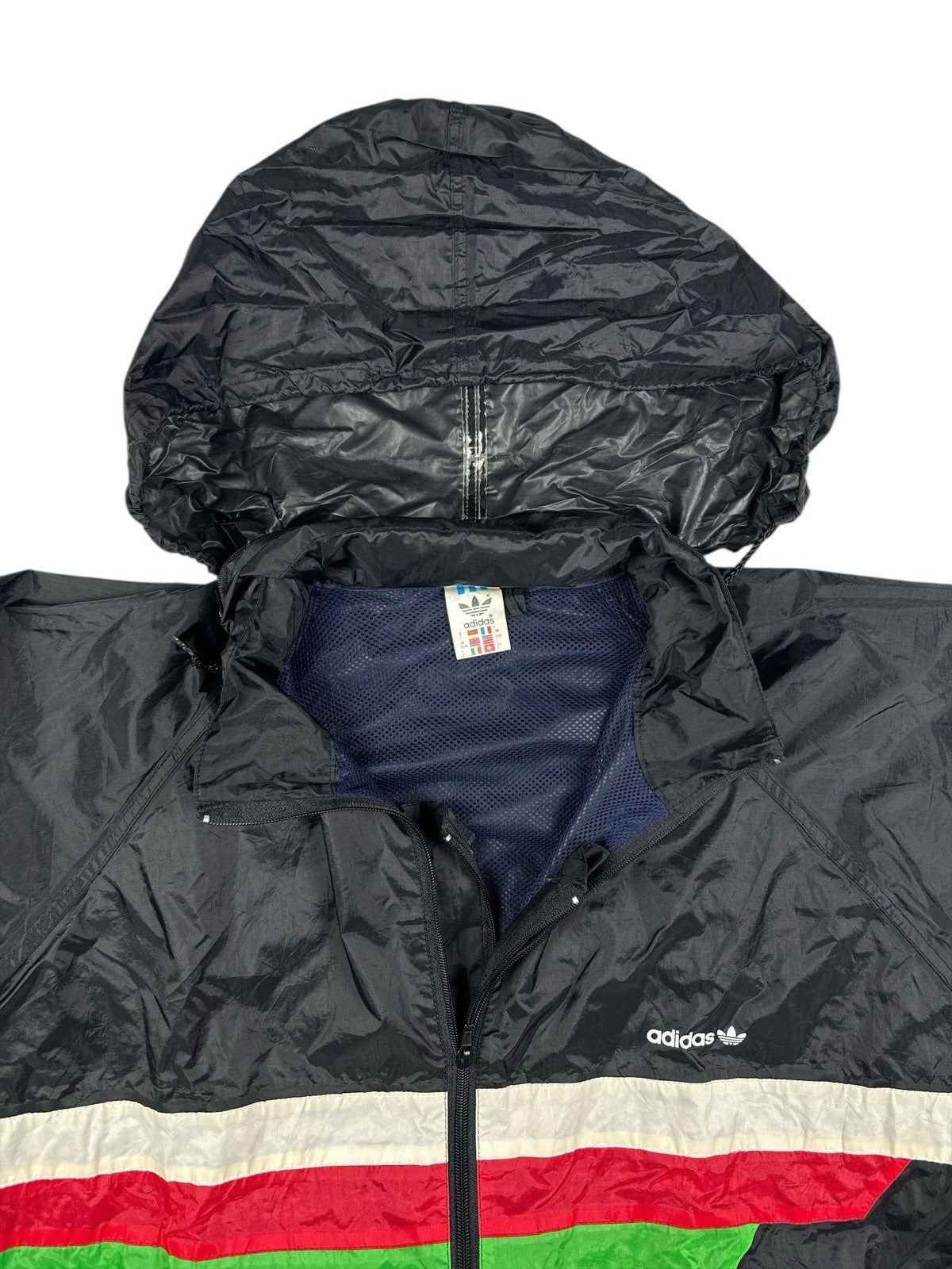 Adidas Vintage Black Hooded Striped Zip Track Jacket Large