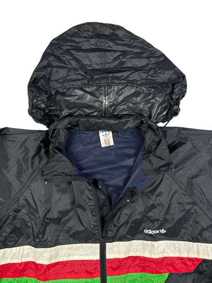 Adidas Vintage Black Hooded Striped Zip Track Jacket Large