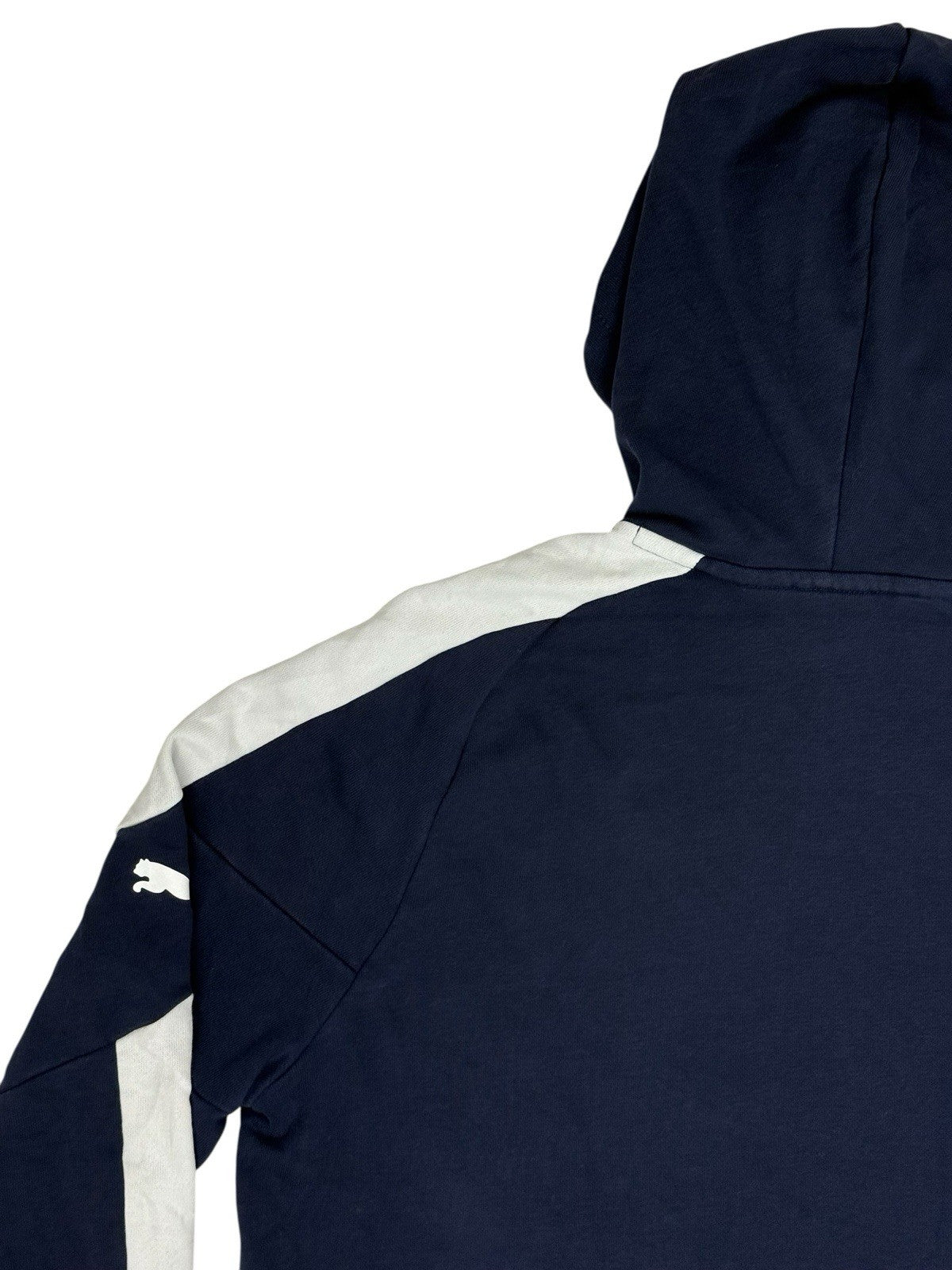 Puma Blue Colourblock Print Spellout Logo Hoodie Sweatshirt Medium
