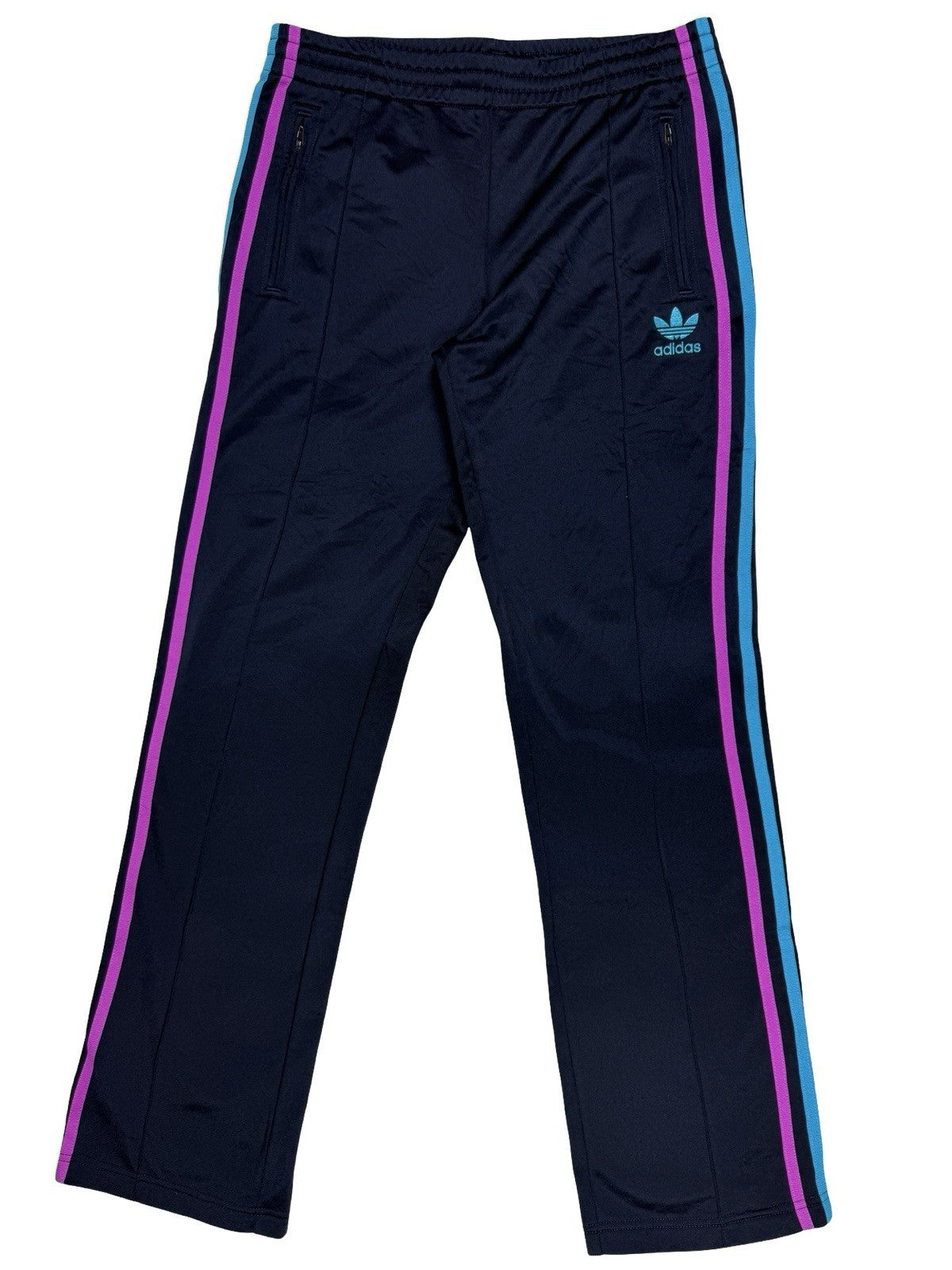 Adidas Blue Firebird 3 Stripe Trefoil Track Bottom Pant Trousers Women's Size 10