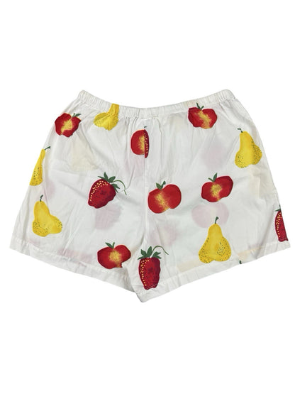 Retro White Fruit Print Cotton Shorts Size Small