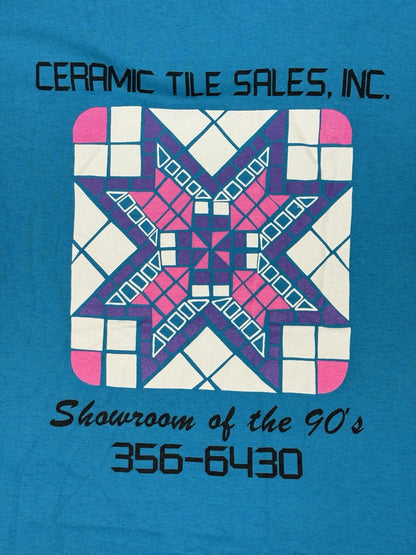 Jerzees Vintage Blue Printed 90's Tile Company Top XL