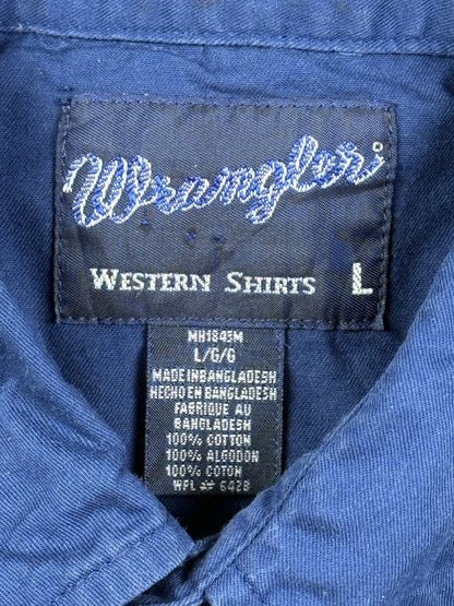 Wrangler Vintage 90's Blue Pearl Snap Short Sleeve Western Cowboy Shirt Large