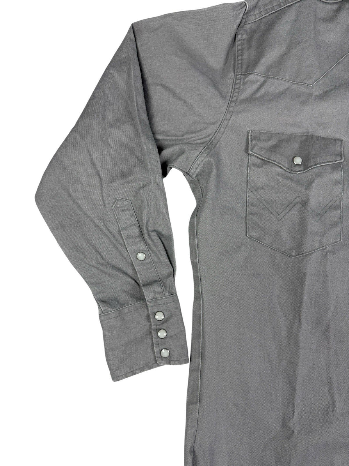 Wrangler Grey Cowboy Cut Pearl Snap Firm Twill Work Shirt Medium