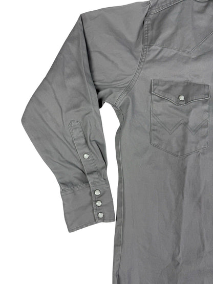Wrangler Grey Cowboy Cut Pearl Snap Firm Twill Work Shirt Medium