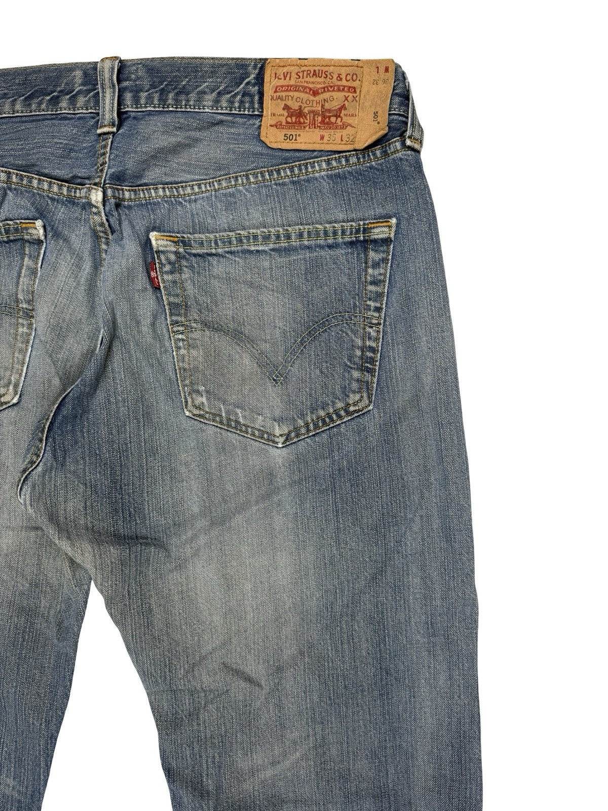 Levi's 501 Original Blue Straight Leg Button Fly Denim Jeans 36W 32L