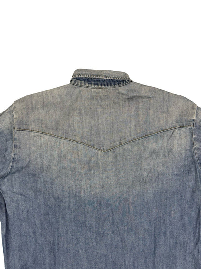 Lee Faded Blue Retro Pearl Snap Denim Western Shirt Medium