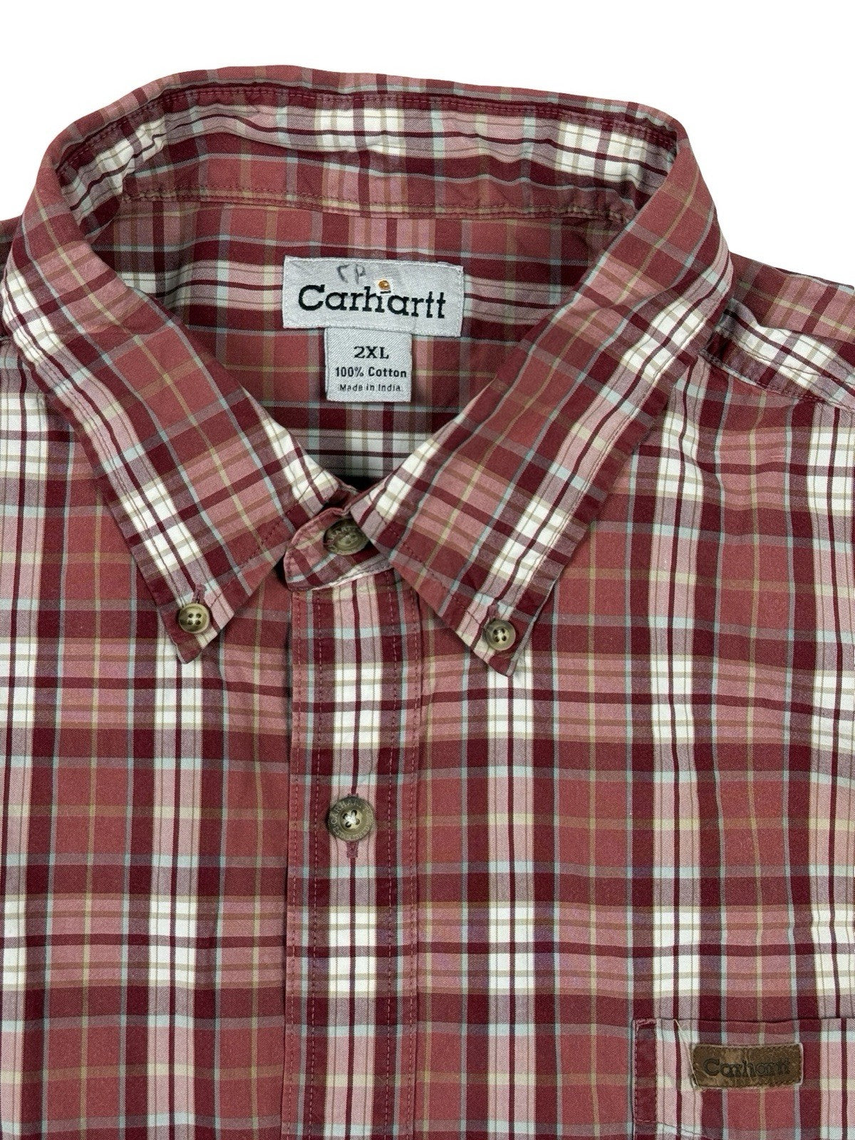 Carhartt Retro Red Plaid Short Sleeve Y2K Button Cotton Shirt 2XL