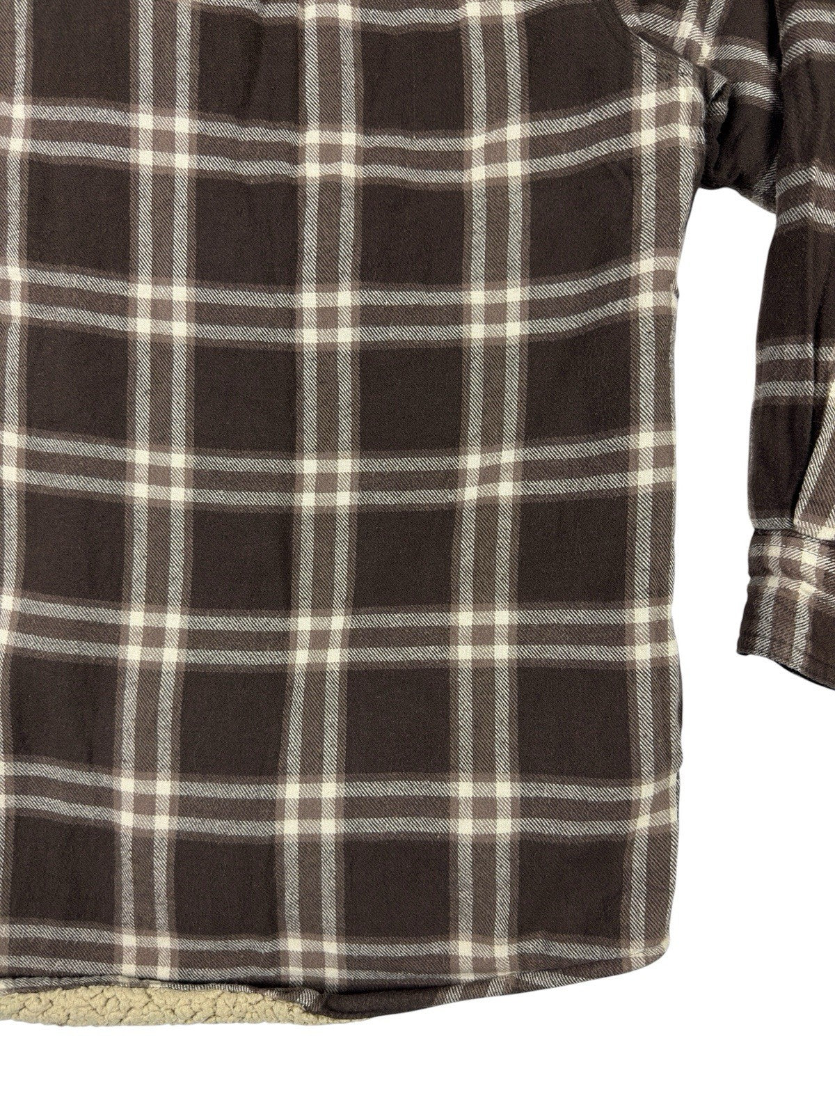Wrangler Brown Plaid Shearling Fleece Lined Shirt Jacket Medium
