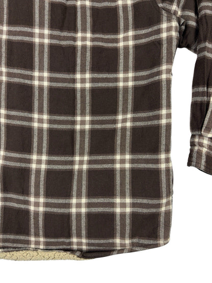 Wrangler Brown Plaid Shearling Fleece Lined Shirt Jacket Medium